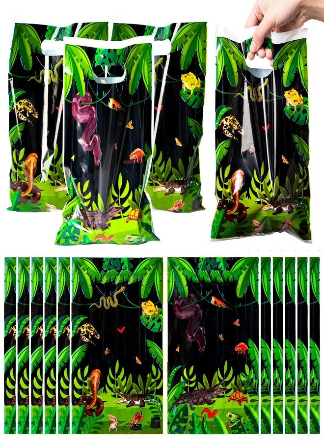 BkeeCten Goodie Party Favor Bags - 50 Pack Reptile Swamp Party Favor Bags Lizard Snake Goody Candy Treat Christmas Winter Xmas New Year Gifts Wrapping Plastic Wildlife Jungle Animal Gift Wrap Kids - Image 1